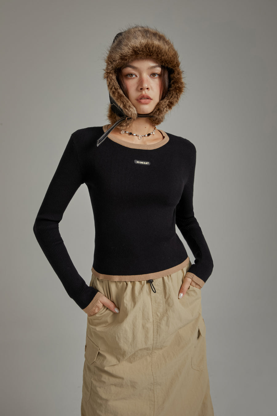 CHUU Line Color Scheme Knit Top