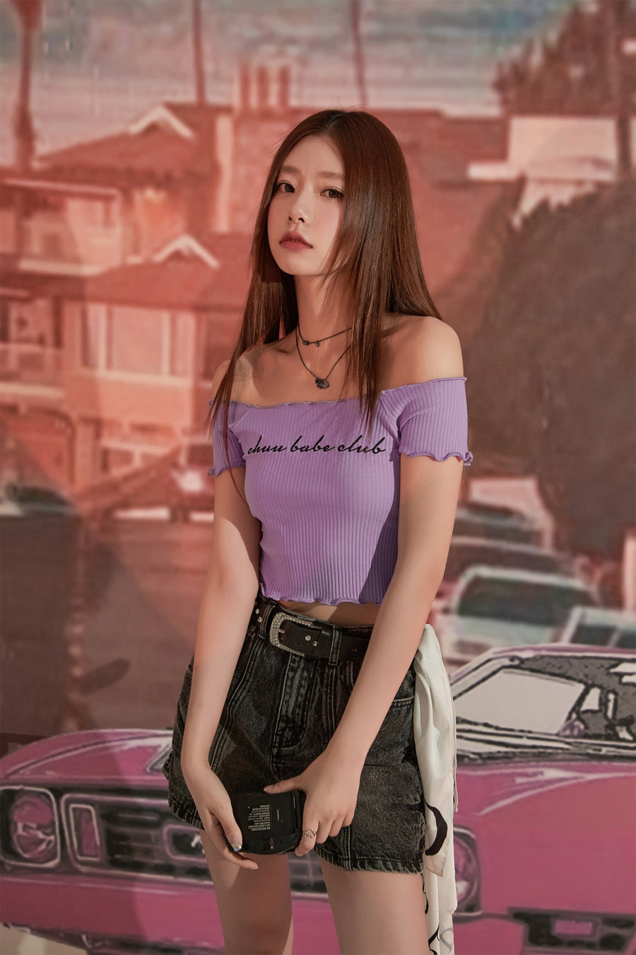 CHUU Chuu Babe Club Ruffled Off-The-Shoulder T-Shirt