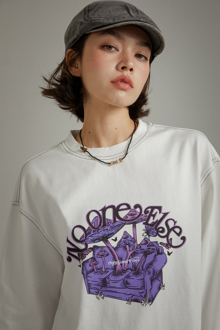 CHUU Printed Boxy Mushroom Long Sleeve T-Shirt