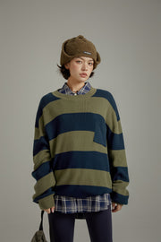 Color Pocket Stripe Knit Sweater