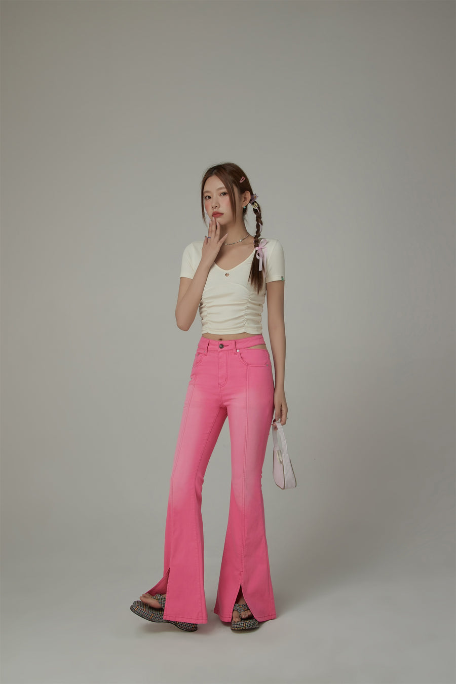 CHUU Colored Bootcut Slit Denim Jeans