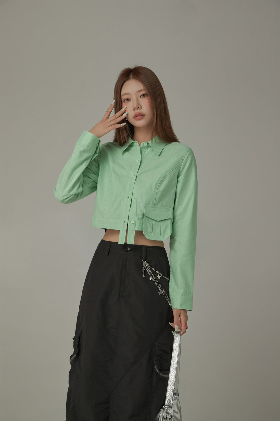 CHUU Point Pocket Semi Cropt Shirt