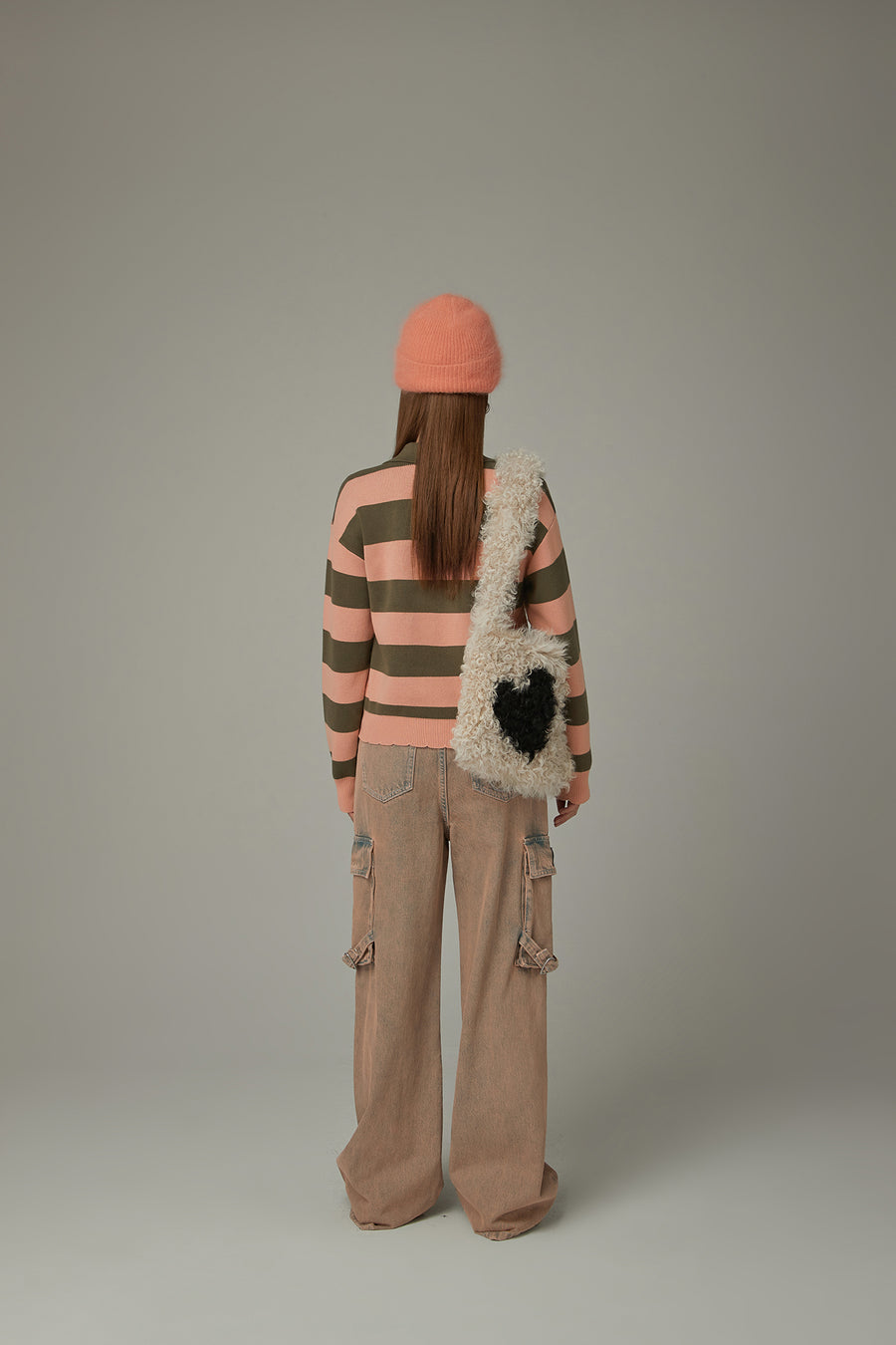 CHUU Polo Neck Striped Knit Top