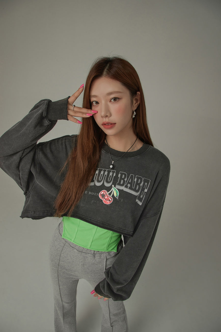 CHUU Size Doesnt Matter Cherry Crop Boxy Sweatshirt