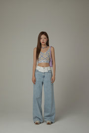 V-Neck Fuzzy Color Scheme Sleeveless Crop Top