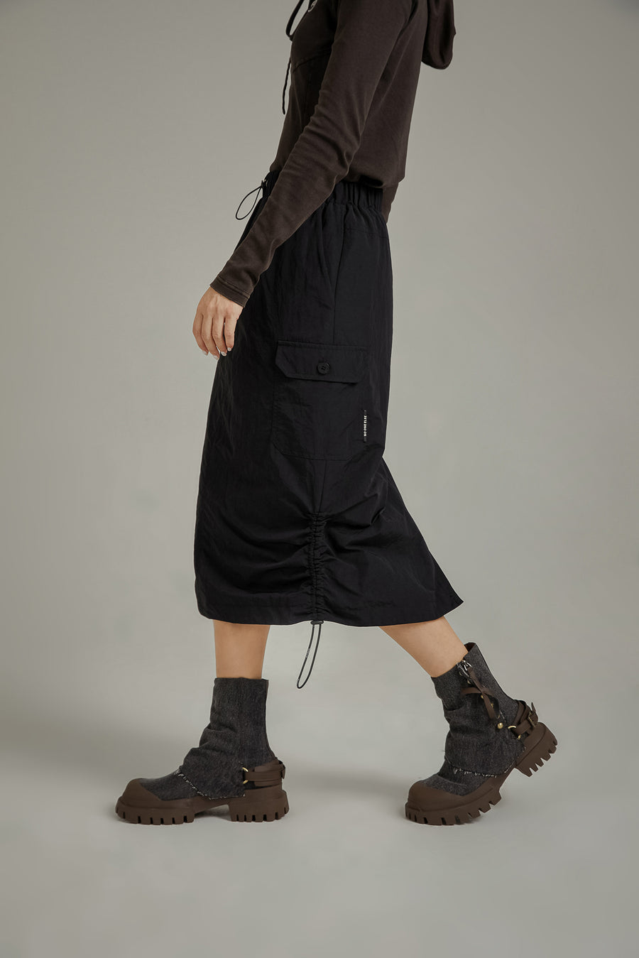 CHUU Elastic Waist String Shirring Skirt