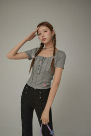 U-Neck Half Button Top