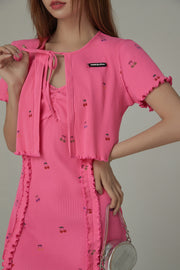 Cherry Ribbon Tie Short Sleeve Cardigan