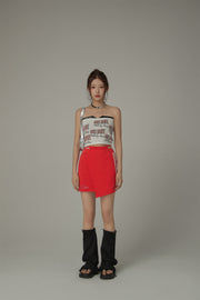 Waist String Slim Unbalanced Mini Skirt