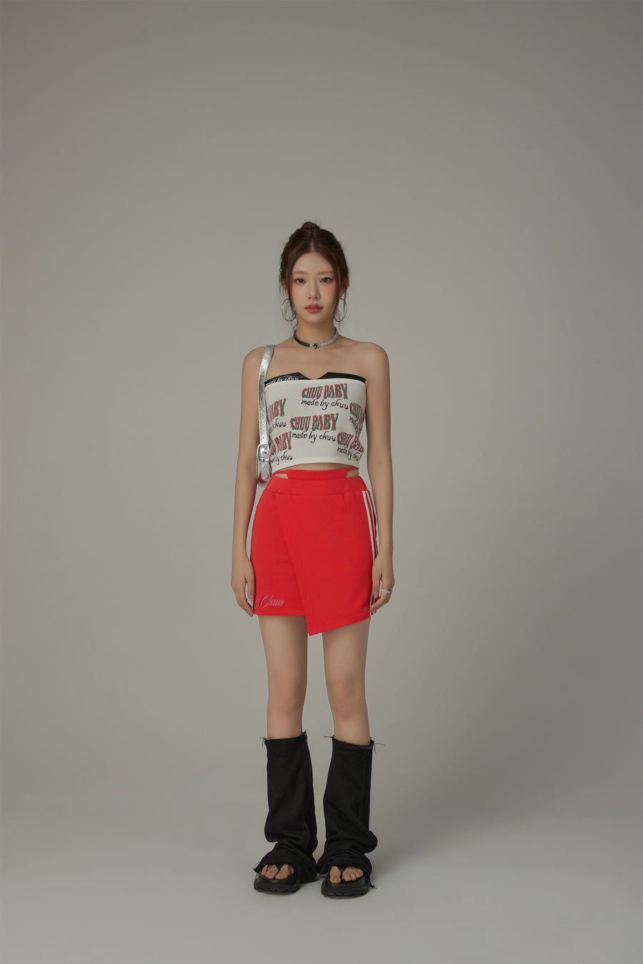 CHUU Waist String Slim Unbalanced Mini Skirt