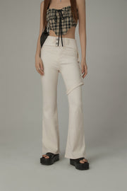 Double Button High Waisted Flared Semi-Bootcut Pants