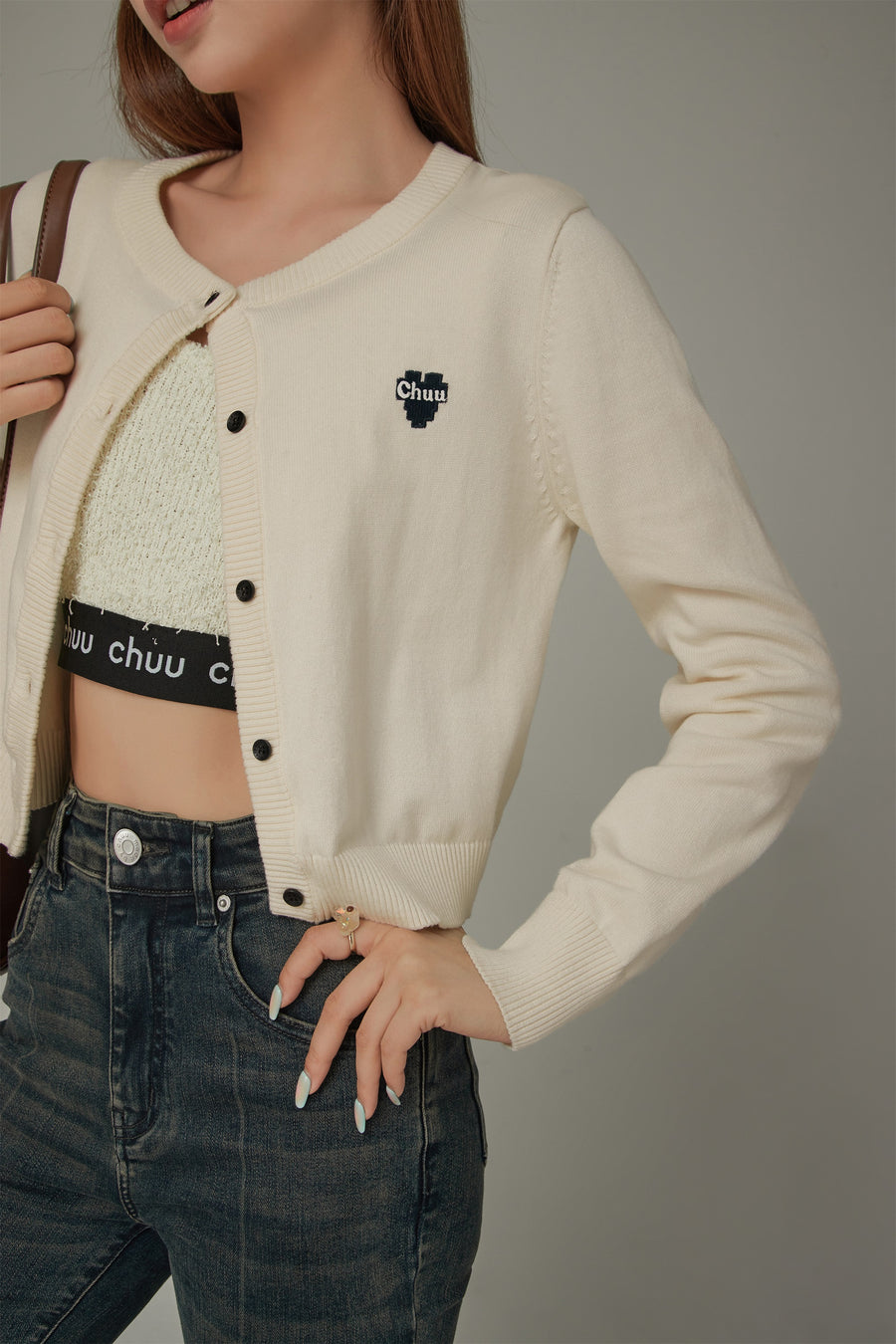 CHUU Logo Heart Knit Color Cardigan