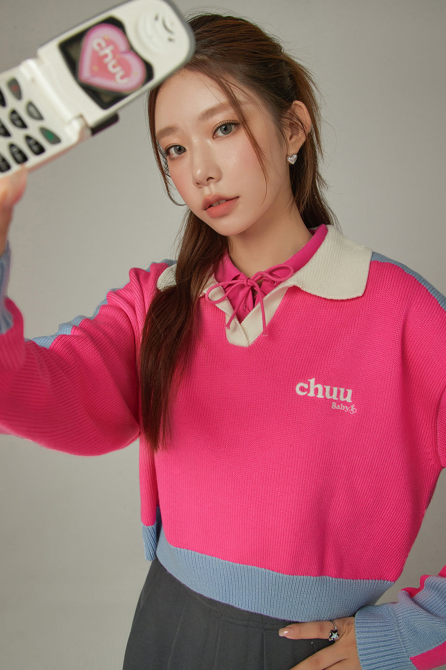 CHUU Open Collar Color Knit Sweater