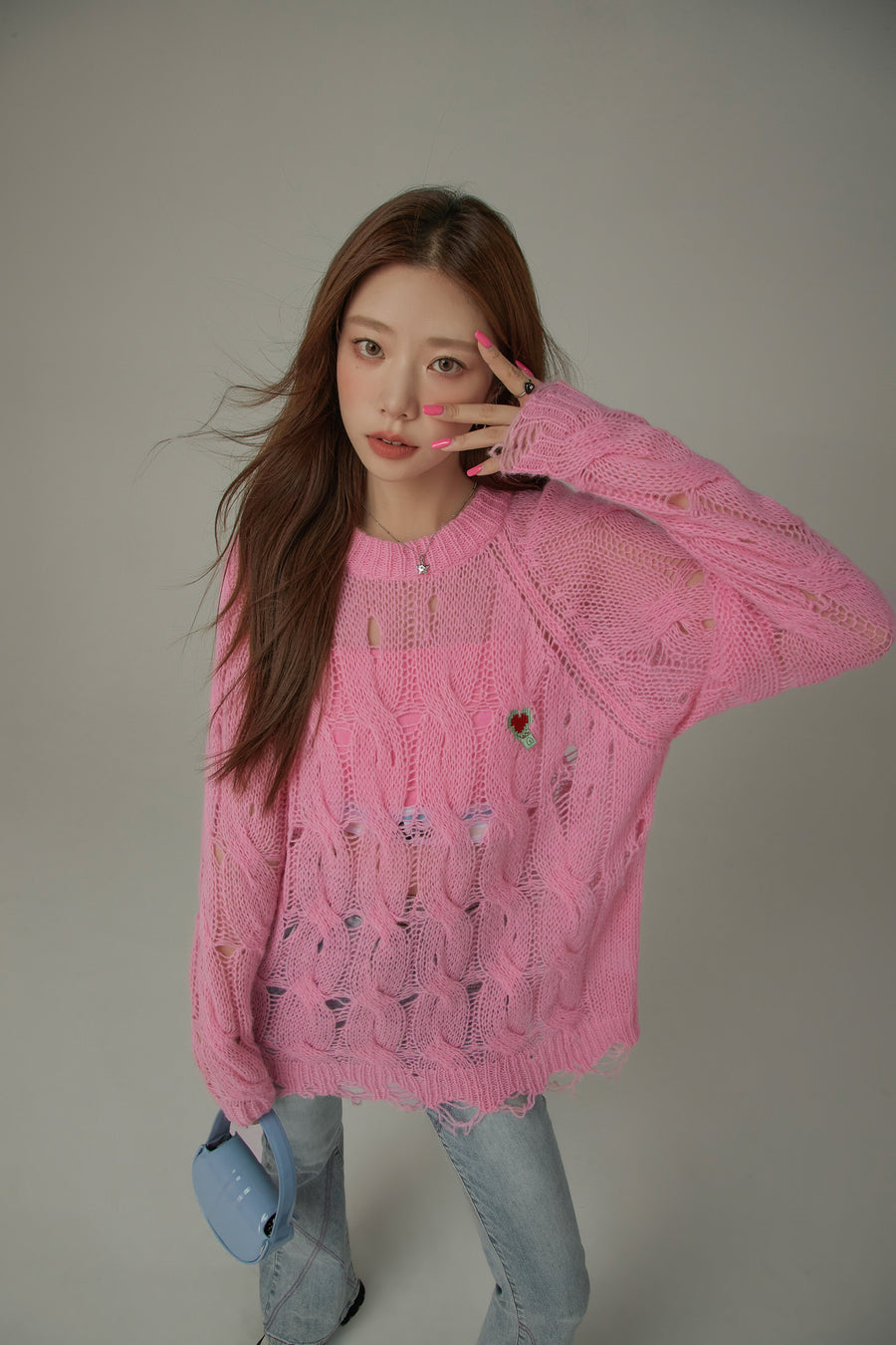 CHUU Color Distressed Knit Loosefit Sweater