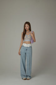 V-Neck Fuzzy Color Scheme Sleeveless Crop Top