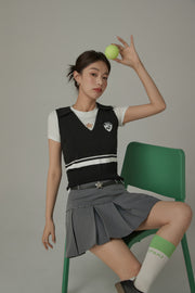 Knit Colorblock Open Collar Sleeveless Vest