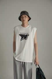 Printed Boxy Sleeveless Sporty T-Shirt