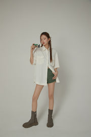 Multi-Pocket Short Sleeve Shirt Jacket