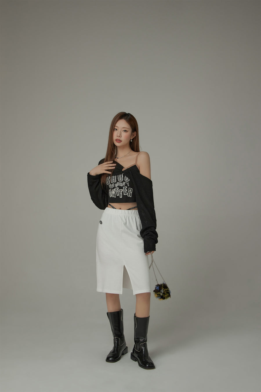 CHUU Side String Casual Slit Skirt