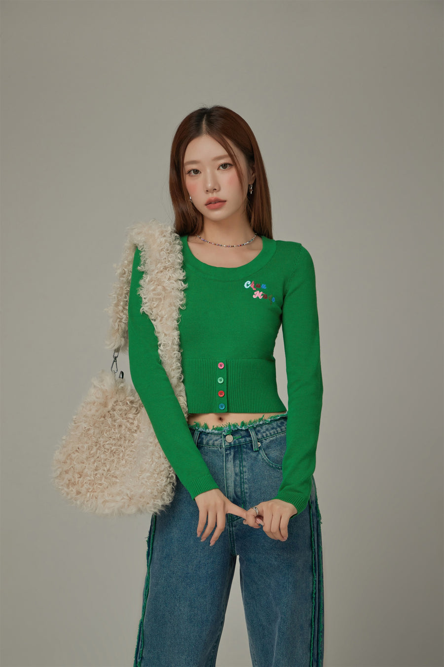 CHUU Rainbow Button Knit Color Sweater