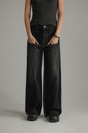 High Waist Loose Wide Leg Washed Wide Jeans