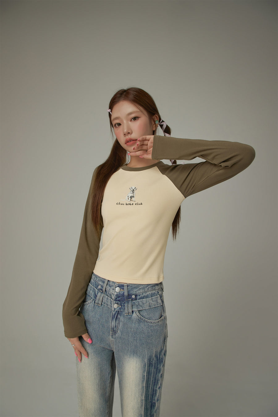 CHUU Lgo Casual Slim Raglan Color T-Shirt