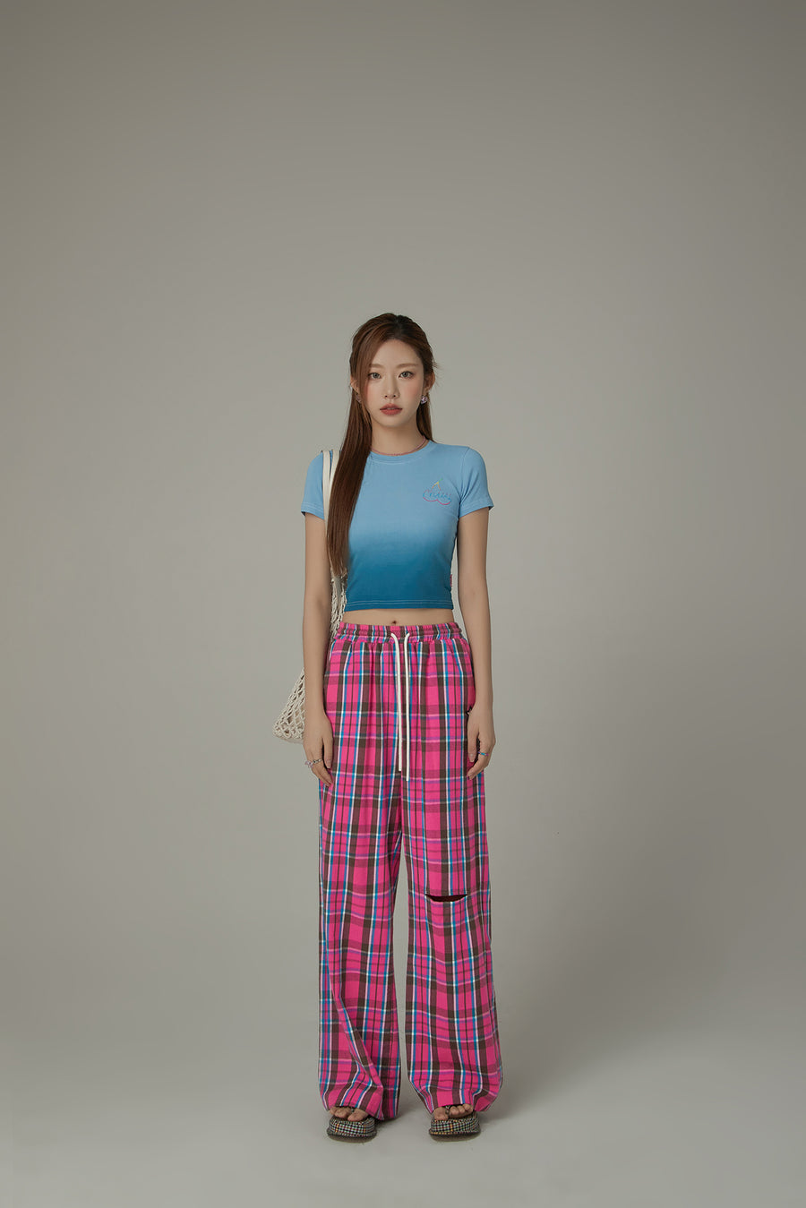 CHUU Gradient Round Neck Slim Short-Sleeved Cropped T-Shirt