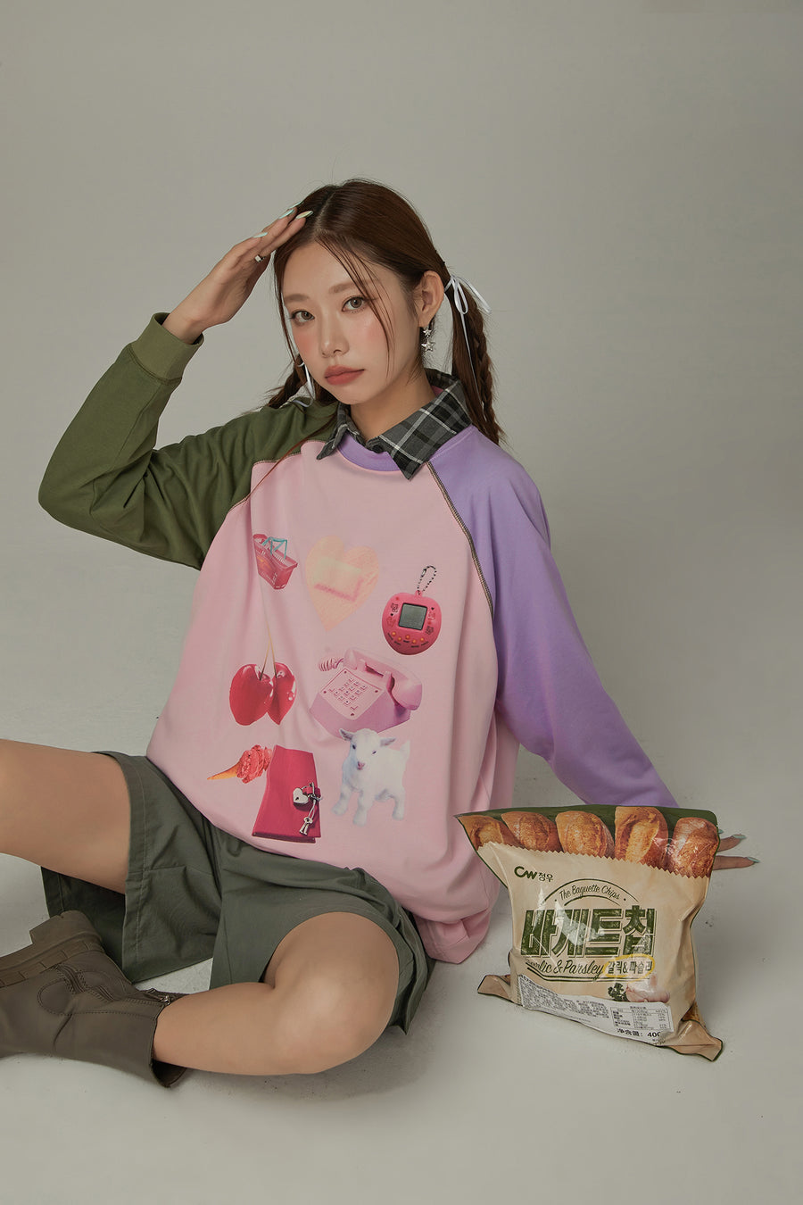 CHUU Cute Item Printed Color Raglan T-Shirt