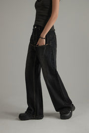 High Waist Loose Wide Leg Washed Wide Jeans