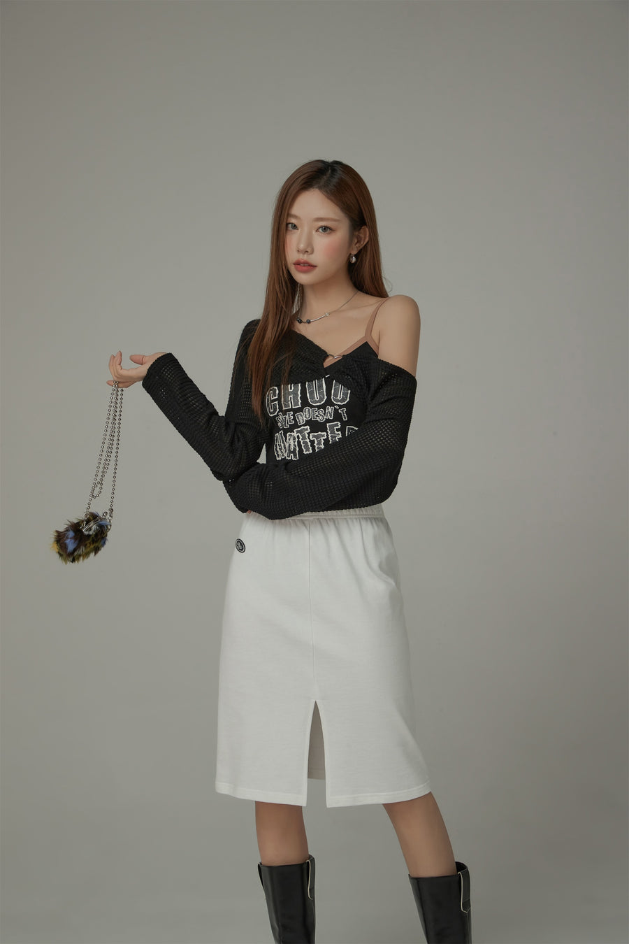 CHUU Side String Casual Slit Skirt