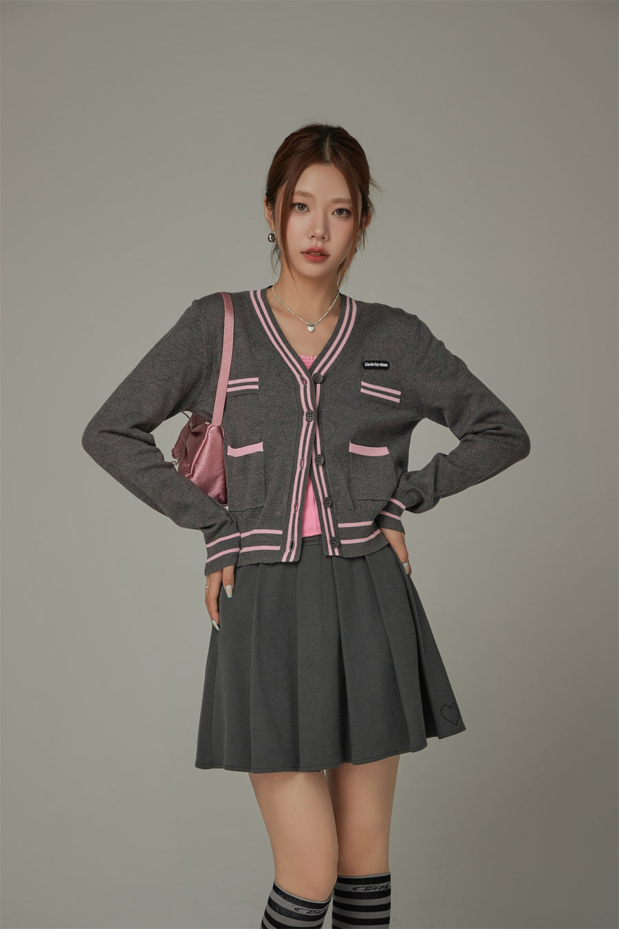 CHUU Heart Hole Pattern Knit Cardigan