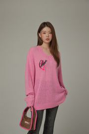 Heart V-Neck Knit Top