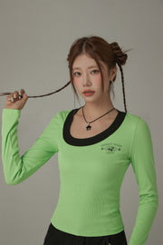 Unbalanced Round Neck Long Sleeves Top