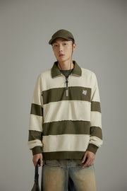 Half Zip-Up Color Striped Sweatshirt