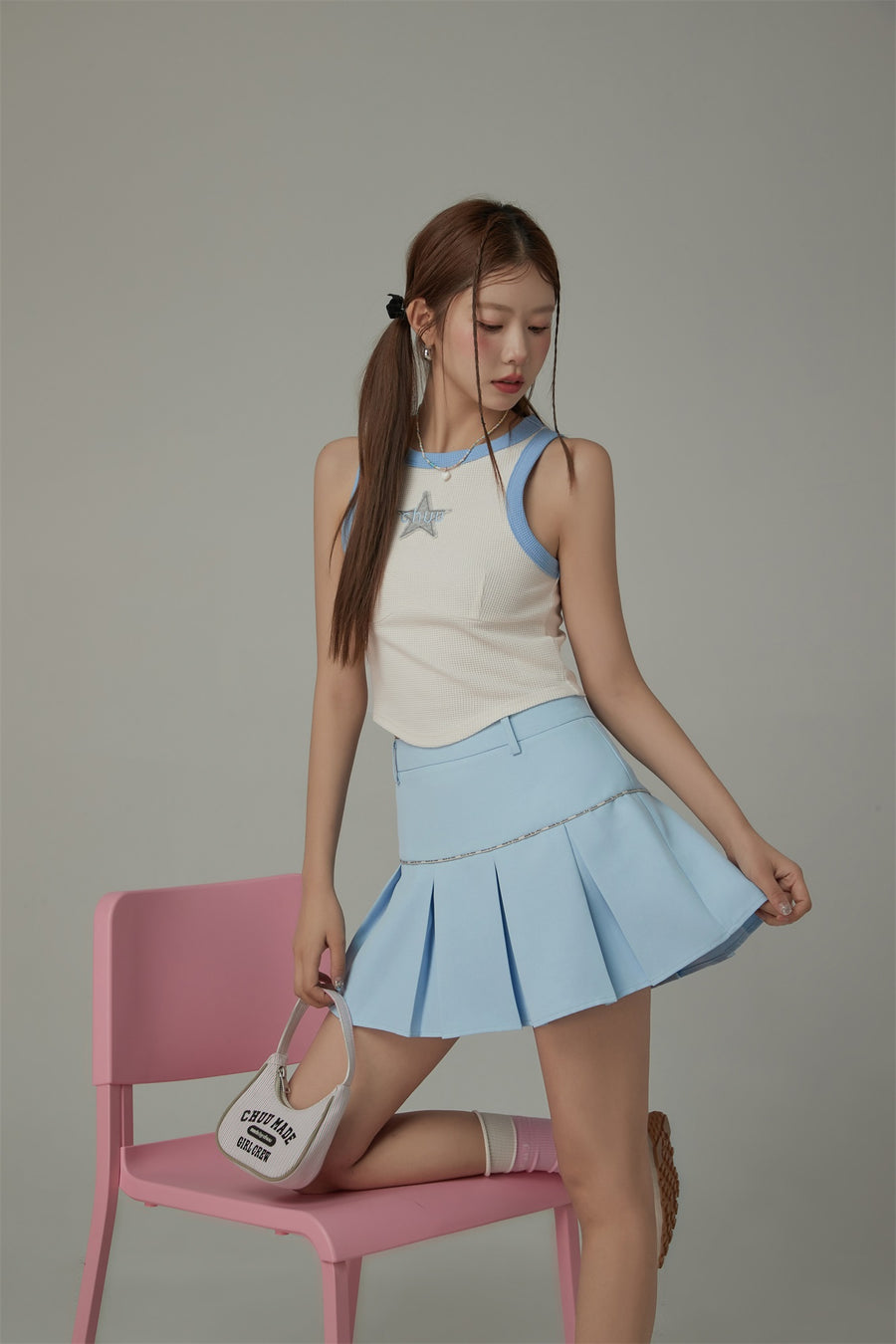 CHUU Daily Belt Loops Pleated Mini Skirt