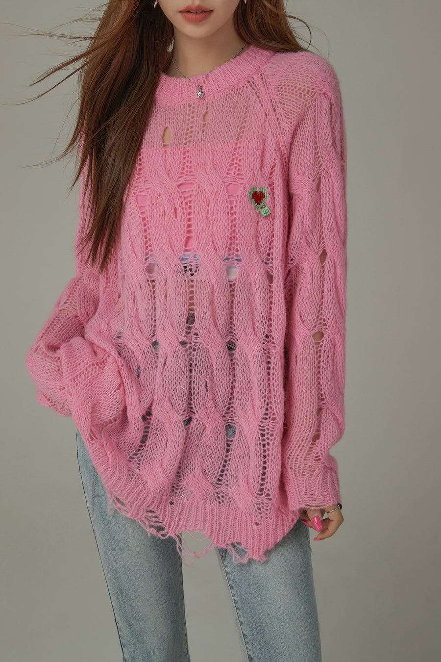 CHUU Color Distressed Knit Loosefit Sweater