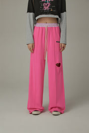 Slit Color Wide Sporty Casual Pants