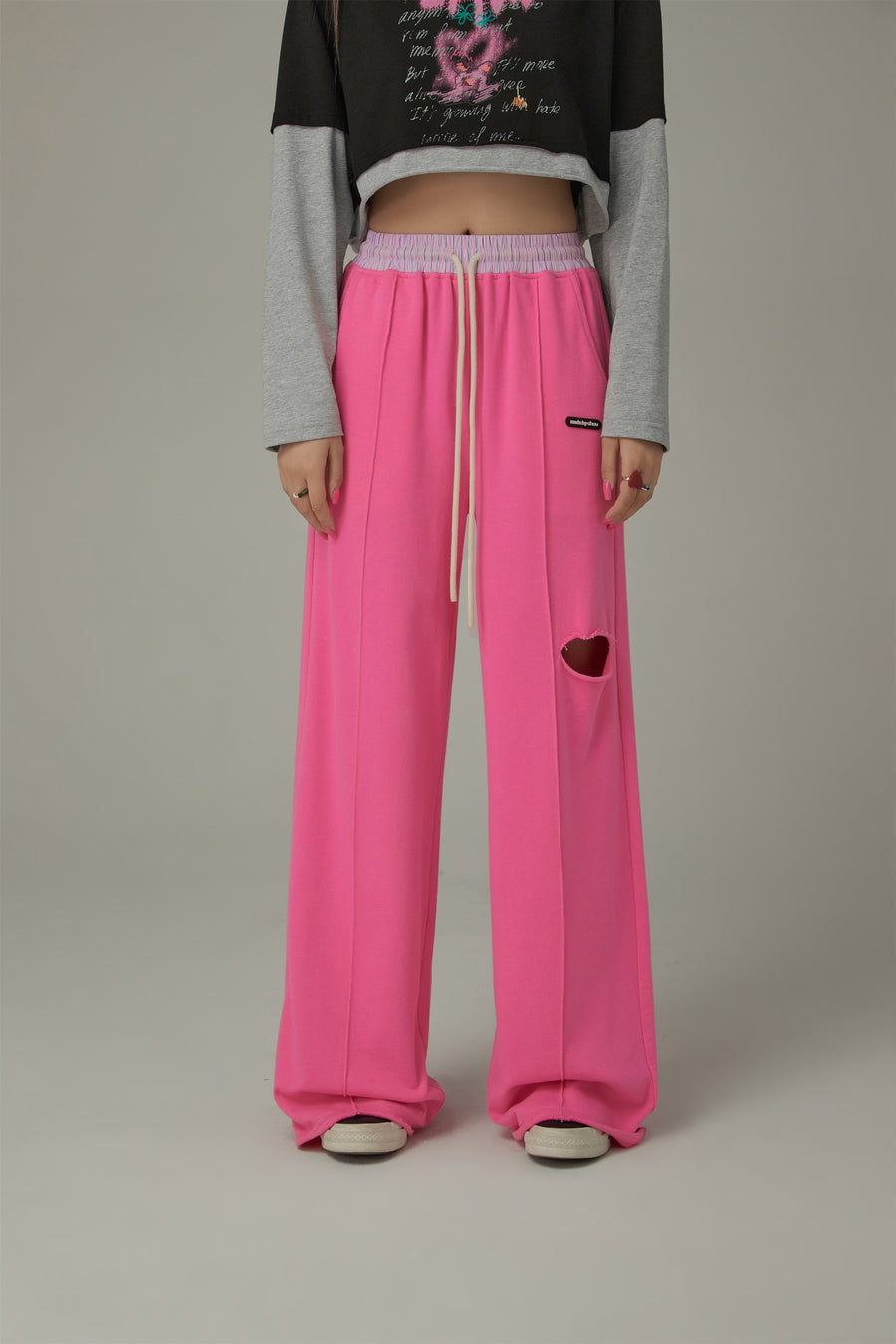 CHUU Slit Color Wide Sporty Casual Pants