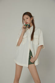 Multi-Pocket Short Sleeve Shirt Jacket