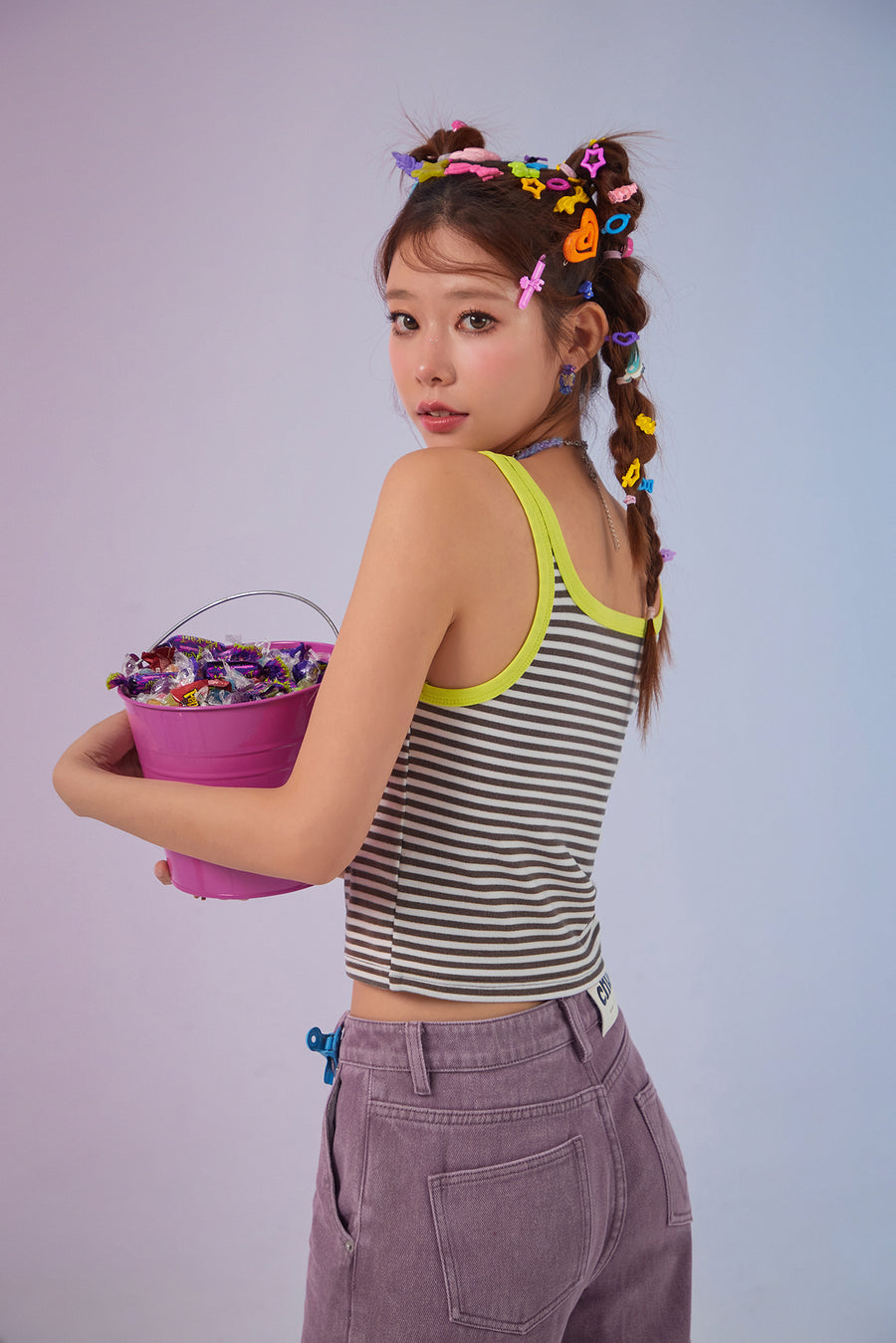 CHUU Character Color Line Stripe Sleeveless Top