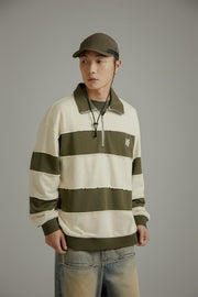 Half Zip-Up Color Striped Sweatshirt