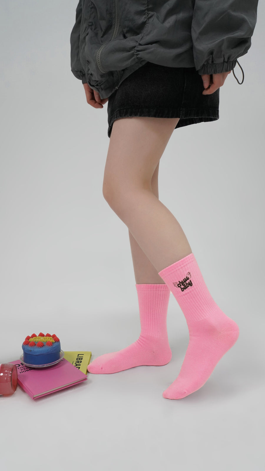 CHUU Bold Chuu Baby Embroidered Ribbed Socks