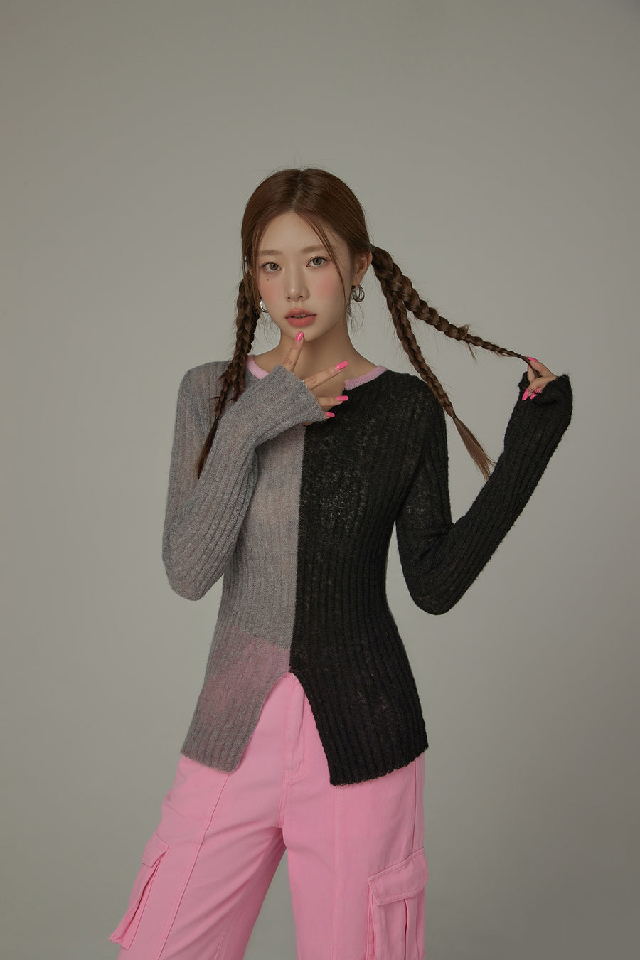 CHUU Bicolor Block Long Sleeves Knit Sweater