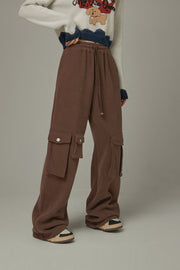 Pocket Elastic Waist Casual Pants