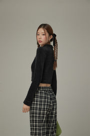 Polo Neck Crop Knit Top