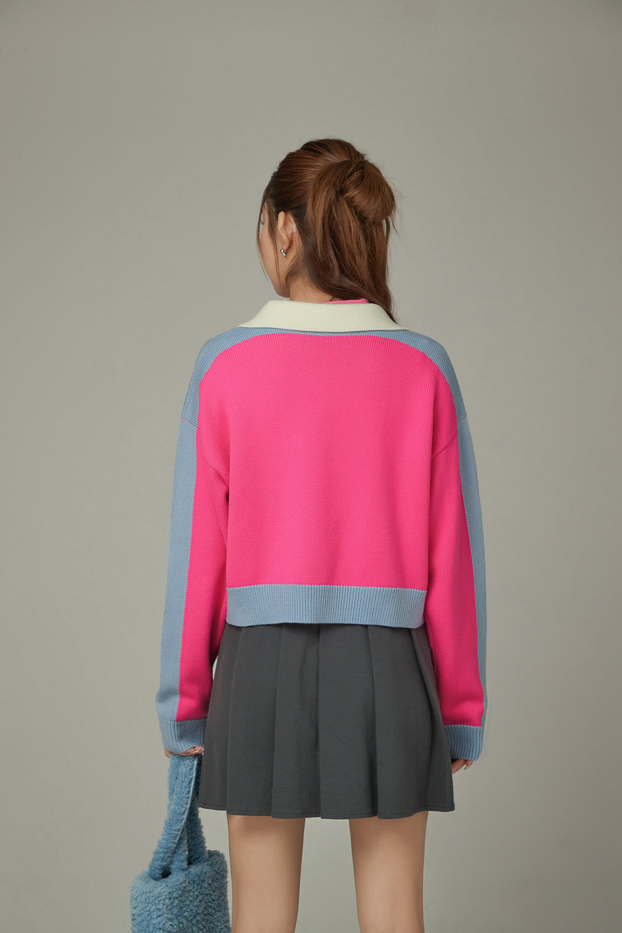 CHUU Open Collar Color Knit Sweater