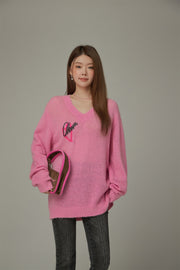 Heart V-Neck Knit Top