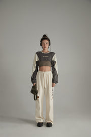 Banded Wide Leg Distressed Slit Pants