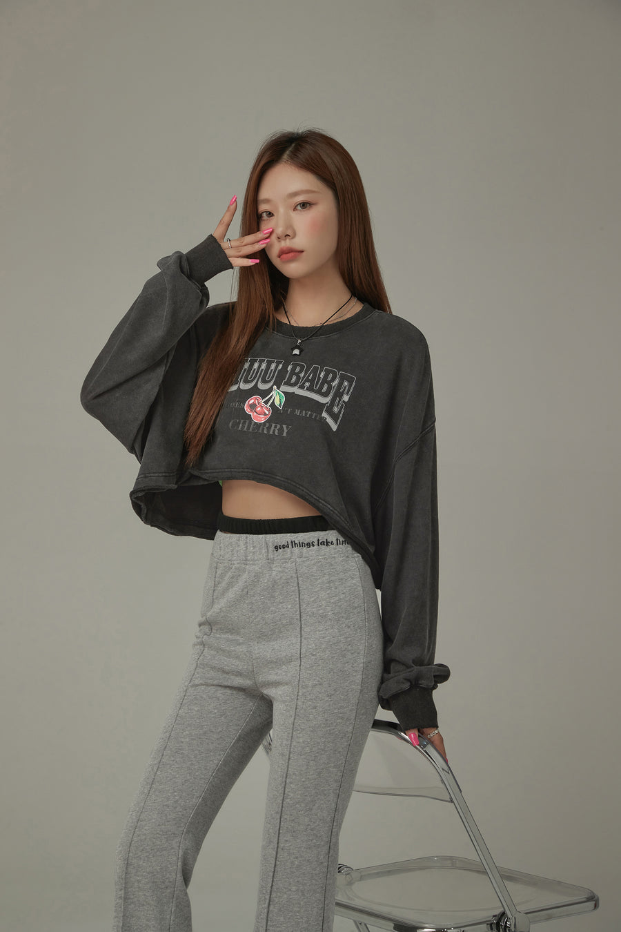 CHUU Size Doesnt Matter Cherry Crop Boxy Sweatshirt