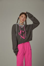 Logo Heart V-Neck Knit Sweater